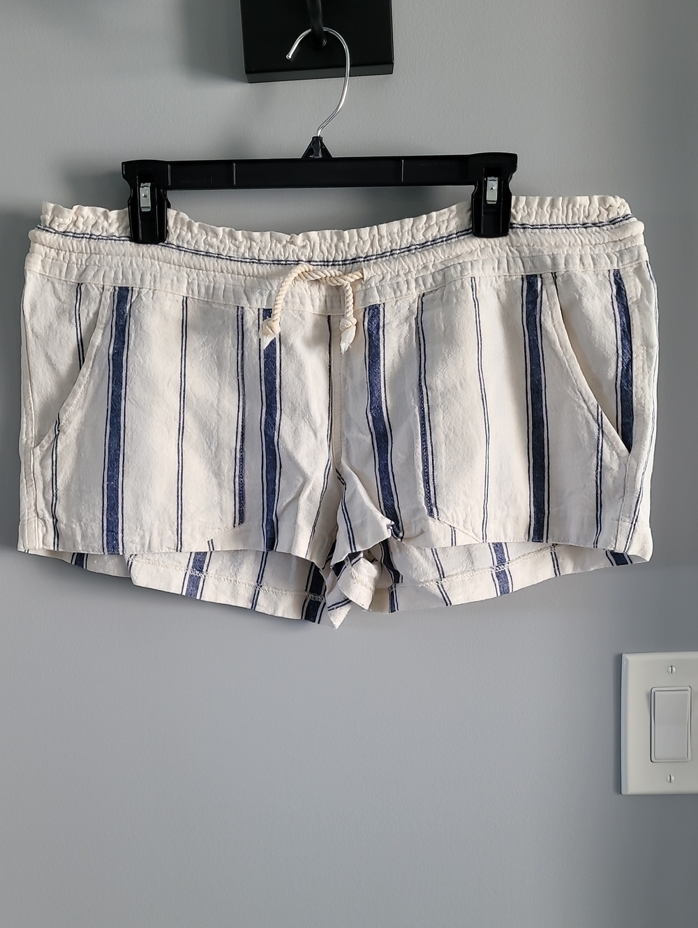 Roxy Cream and Navy Striped Drawstring Oceanside Shorts
